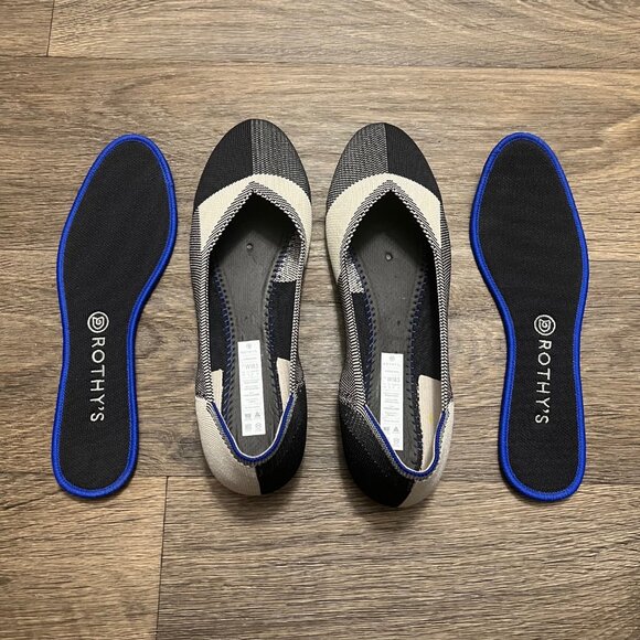 Rothy's Captoe Black White Buffalo Plaid Slip On Flats Shoes Retired Size 10.5 - Picture 11 of 13